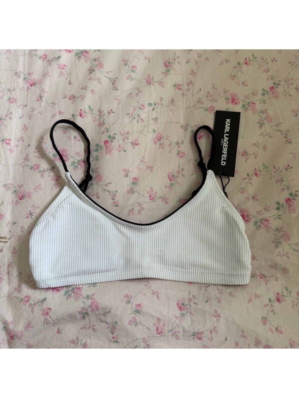 Karl Lagerfeld White Ribbed Bikini Top